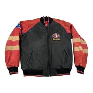 Vtg San Francisco 49ers Jacket Mens Large Black Red NFL Football Suede Bomber